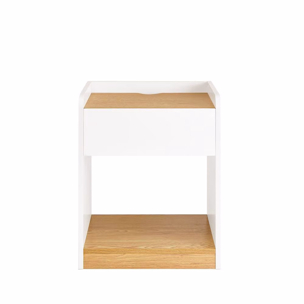 SoBuy Modern White Nightstand with Drawer and Cable Management Grommet – 2