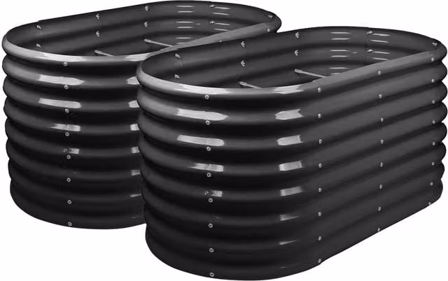 Harbour Housewares Rounded Raised Garden Bed in Anthracite Galvanised Steel, W/D/H: 120 x 60 x 60 cm