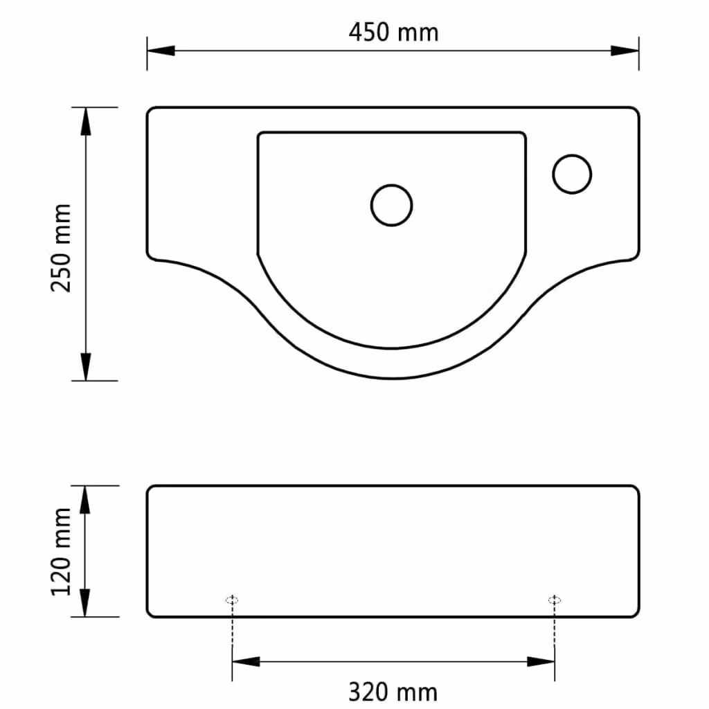 Berkfield Home Ceramic Wall Mounted Bathroom Sink Basin with Faucet Hole, Black, W: 45.0 cm, D: 45.0 cm, H: 12.0 cm – 3
