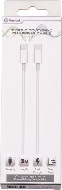 Sensei USB-C to USB-C Charging Cable, White, 60 cm