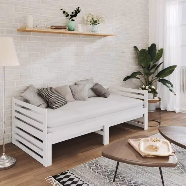 Berkfield Home White Solid Pinewood Pull-out Day Bed with Drawers, W/D/H: 200 x 90 x 185 cm