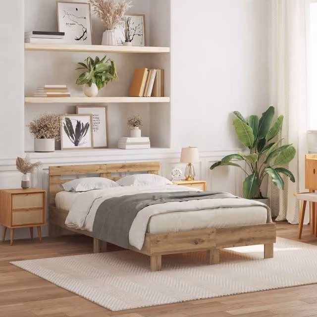 Berkfield Home Artisan Solid Oak Bed Frame in Brown, W/D/H: 140 x 190 x 193 cm – 1