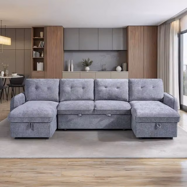 Furnishings For Less UK Seattle U Shaped 5 Seater Fabric Corner Sofa Bed in Grey
