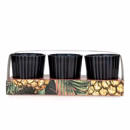 Candlelight Set of 3 Mini Votive Candles in Black with Pineapple and Coconut Fragrance