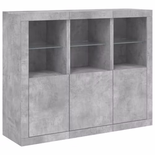 vidaXL Set of 3 Modern Sideboards with Integrated LED Lighting in Concrete Grey Engineered Wood