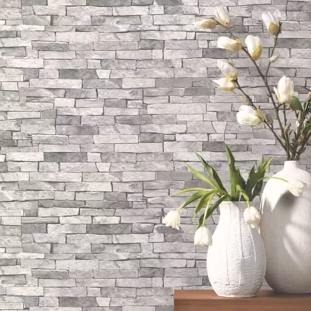 Erismann Grey Stone Slate Effect Abstract Rustic Plain Wallpaper