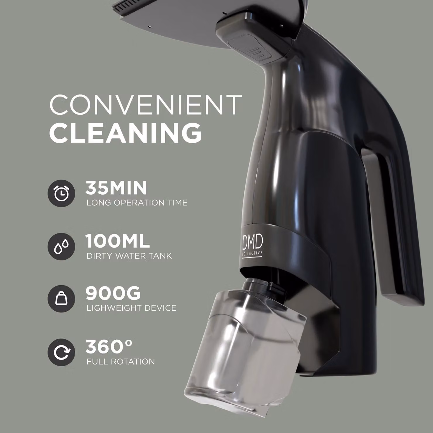 DMD Collective Cordless Rechargeable Window Vacuum Cleaner in Black with 100ml Water Tank – 4