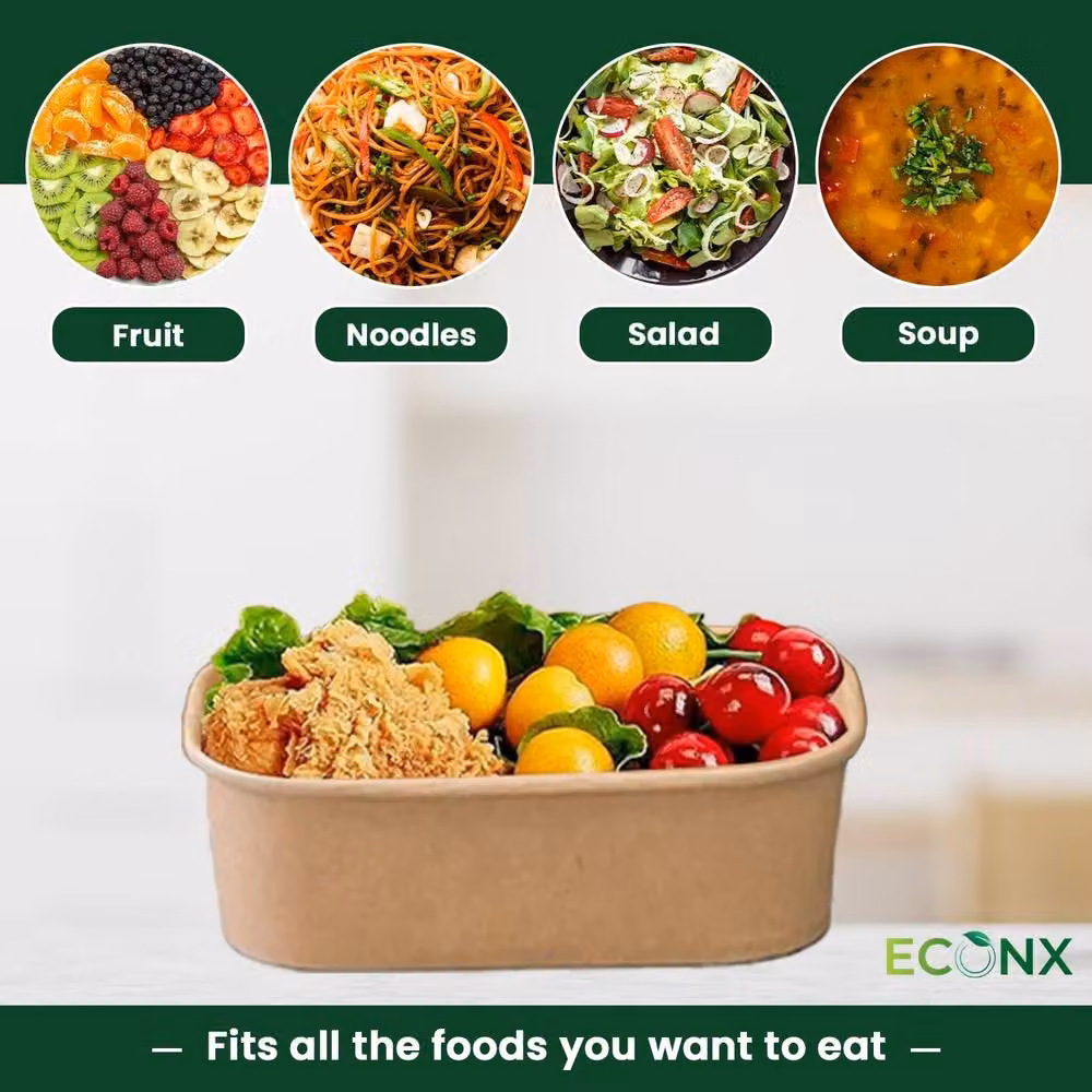 ECONX Brown Kraft Rectangular Takeaway Food Containers, 650ml, 50 Pack – 4