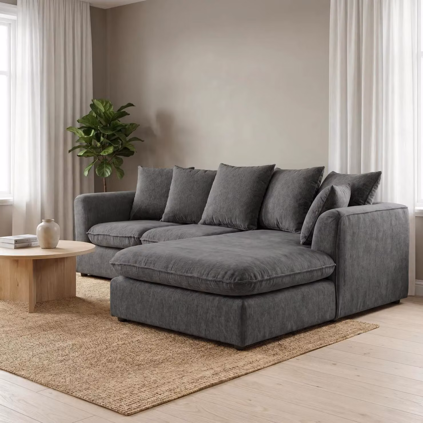Abakus Direct Lucas Right Facing Corner Sofa in Grey Velvet Chenille – 2