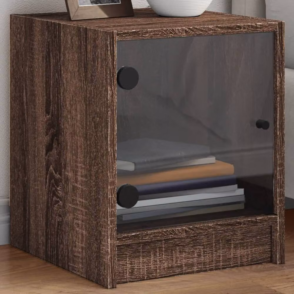 Berkfield Home Elegant Bedside Cabinets with Glass Doors, 2 Pack, Brown Oak, W/D/H: 35 x 37 x 42 cm – 1
