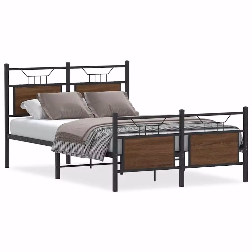 Berkfield Home Small Double Bed Frame in Brown Oak Engineered Wood, W/D/H: 120 x 190 cm – 2