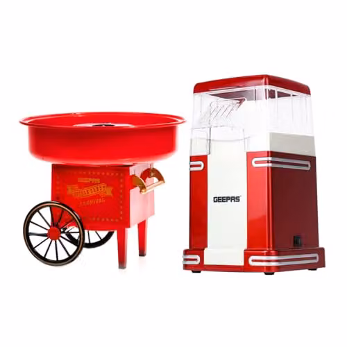 Geepas Electric Hot Air Popcorn Maker and Cotton Candy Machine Set in Red – 5