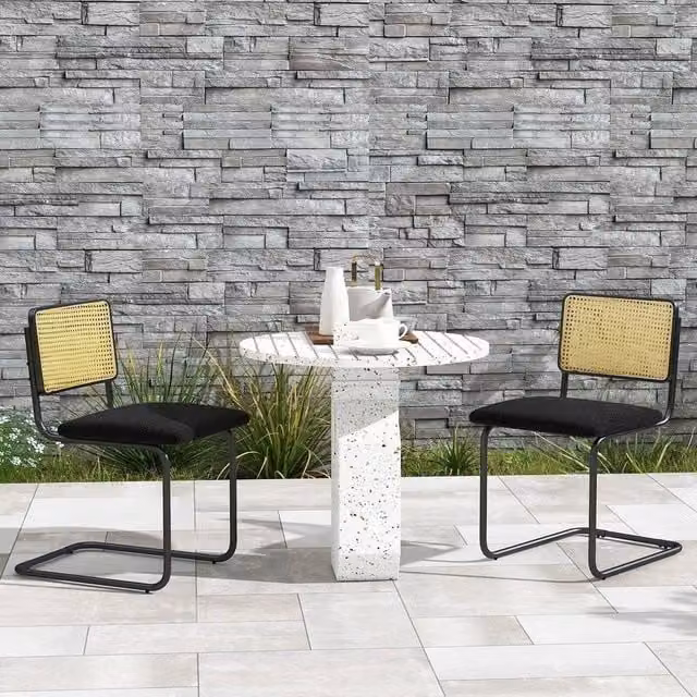 EONLION Set of 2 Modern Upholstered Rattan Bar Stools in Black