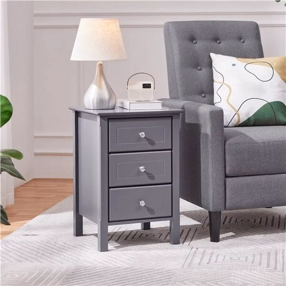 KORVIXA Narrow Bedside Table with 3 Drawers in Grey – 2