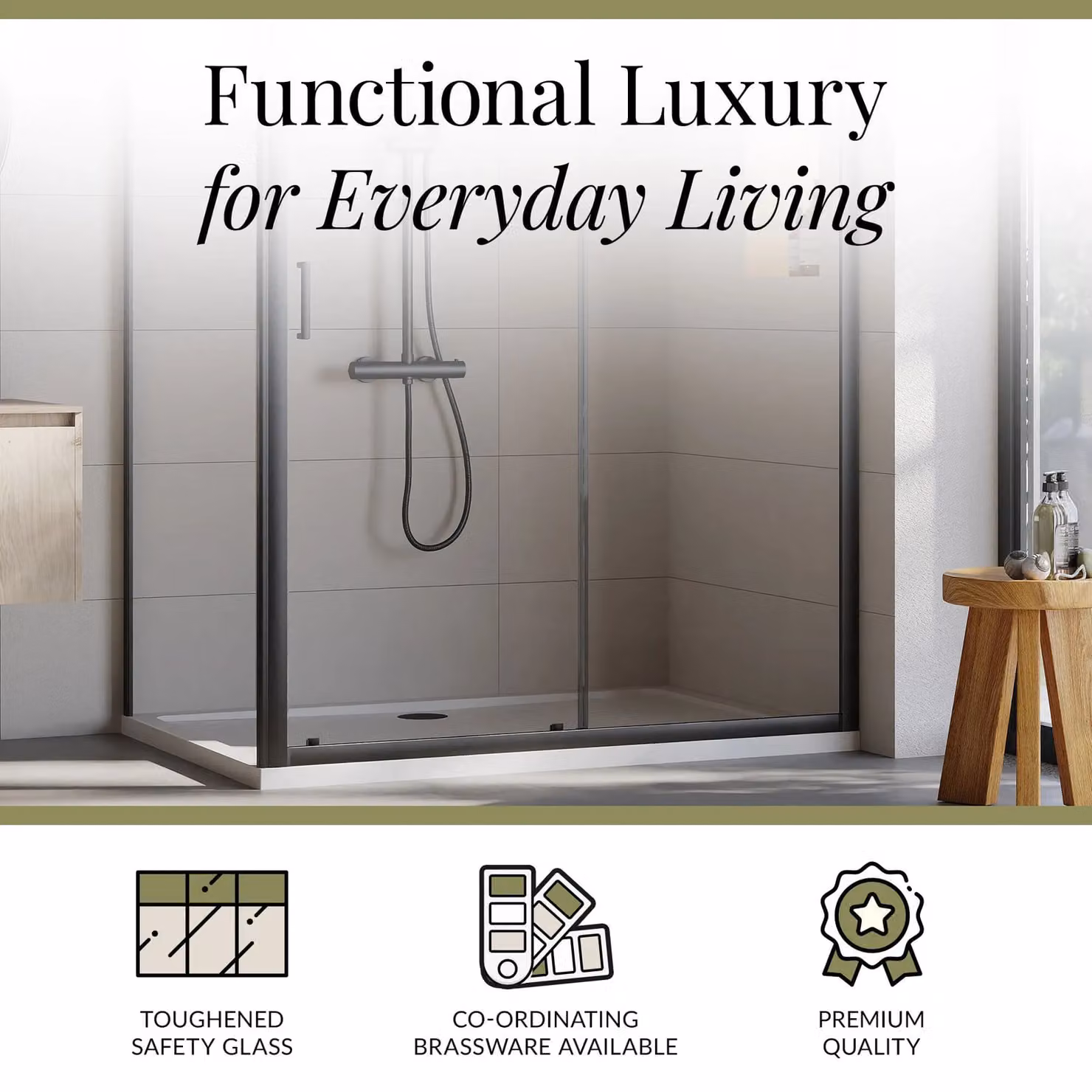 Balterley Ruwa Sliding Shower Suite with Rectangular Tray and 6mm Glass Door Panel, Black, W: 140 cm, D: 90 cm, H: 190 cm – 3