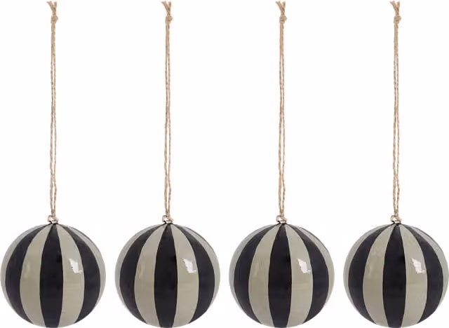 House of Hackney Artist's Stripe Christmas Baubles, 4 Pack, Black and Multicolour