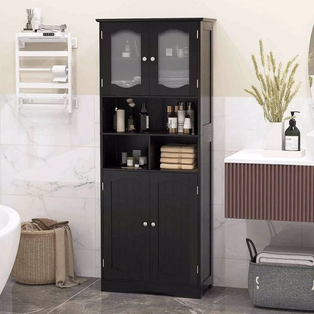 KORVIXA Black Matt Freestanding Storage Cabinet with Glass Doors and Internal Shelves, W: 60 cm, H: 75 cm – 4