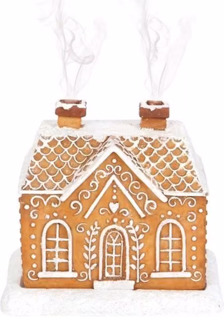 KDMD Brown Ceramic Gingerbread House Christmas Incense Burner
