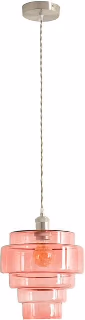 ValueLights Lane 5 Tier Layered Glass Pendant Ceiling Light in Brushed Chrome and Pink