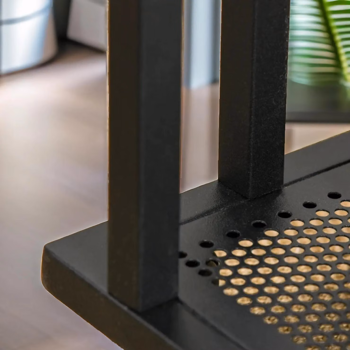 Pirlo Plush Industrial C Shaped Side Table with Mesh Shelf and Castors, Brown, W/D/H: 36 x 36 x 65 cm – 2