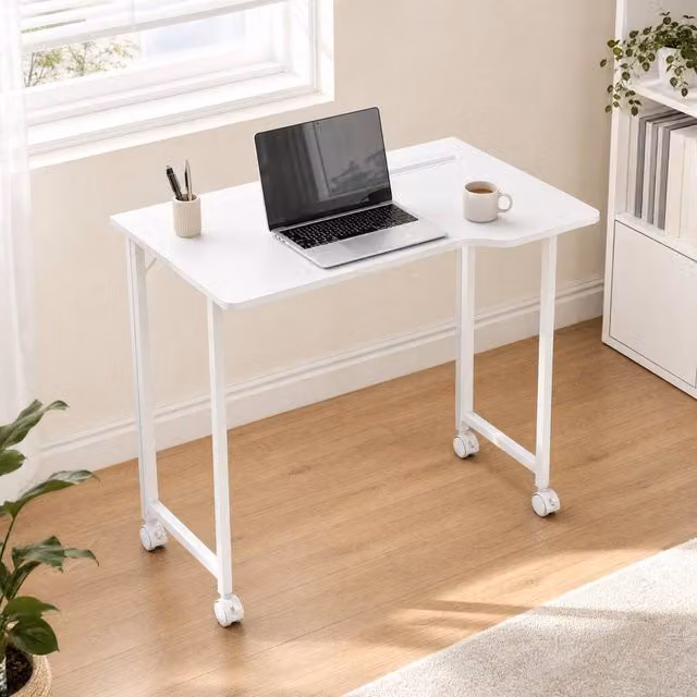 STILVORA Folding Desk with Castors in White – 1