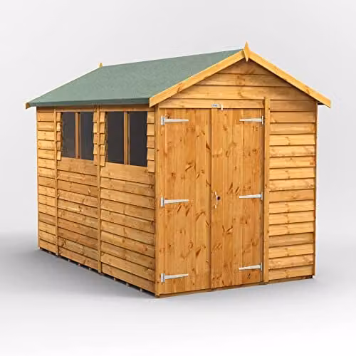 Powersheds Premium Apex Overlap Wooden Shed in Brown with Toughened Glass Windows and Security Features, W: 325.2 cm, D: 191.41 cm, H: 228.75 cm