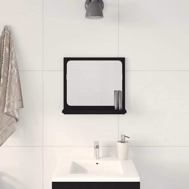 Berkfield Home Beautiful Black Oak Rectangular Bathroom Mirror, W: 40 cm, D: 10.5 cm, H: 37 cm – 1