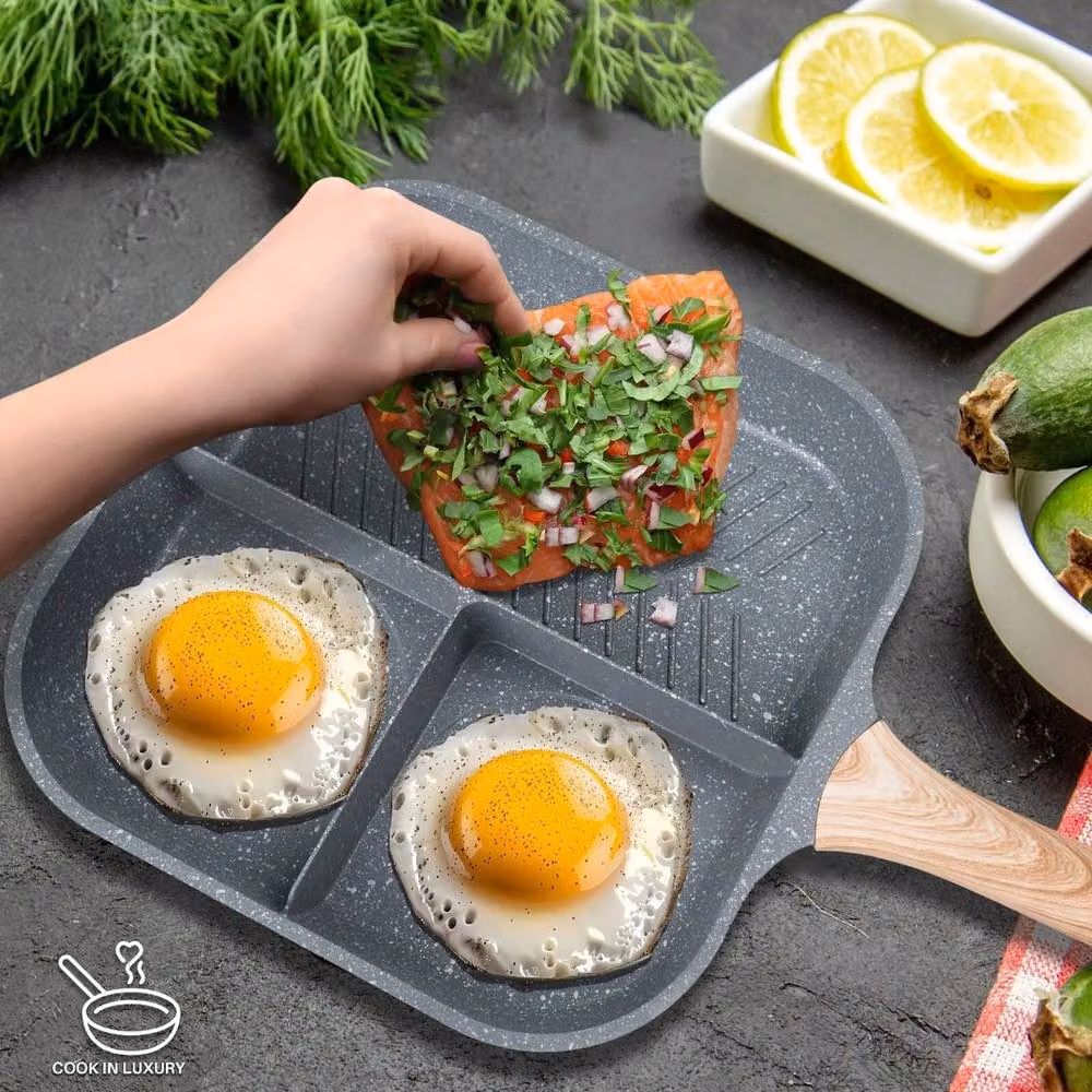 Havendro Non Stick 3 in 1 Multi Section Breakfast Grill Pan in Grey – 5