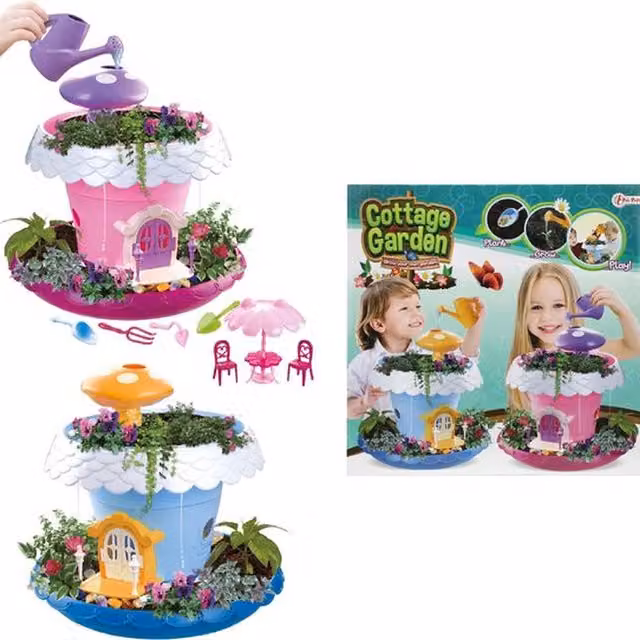 UMKYTOYS Kids Miniature Magical Cottage Gardening Play Set in Pink and Blue