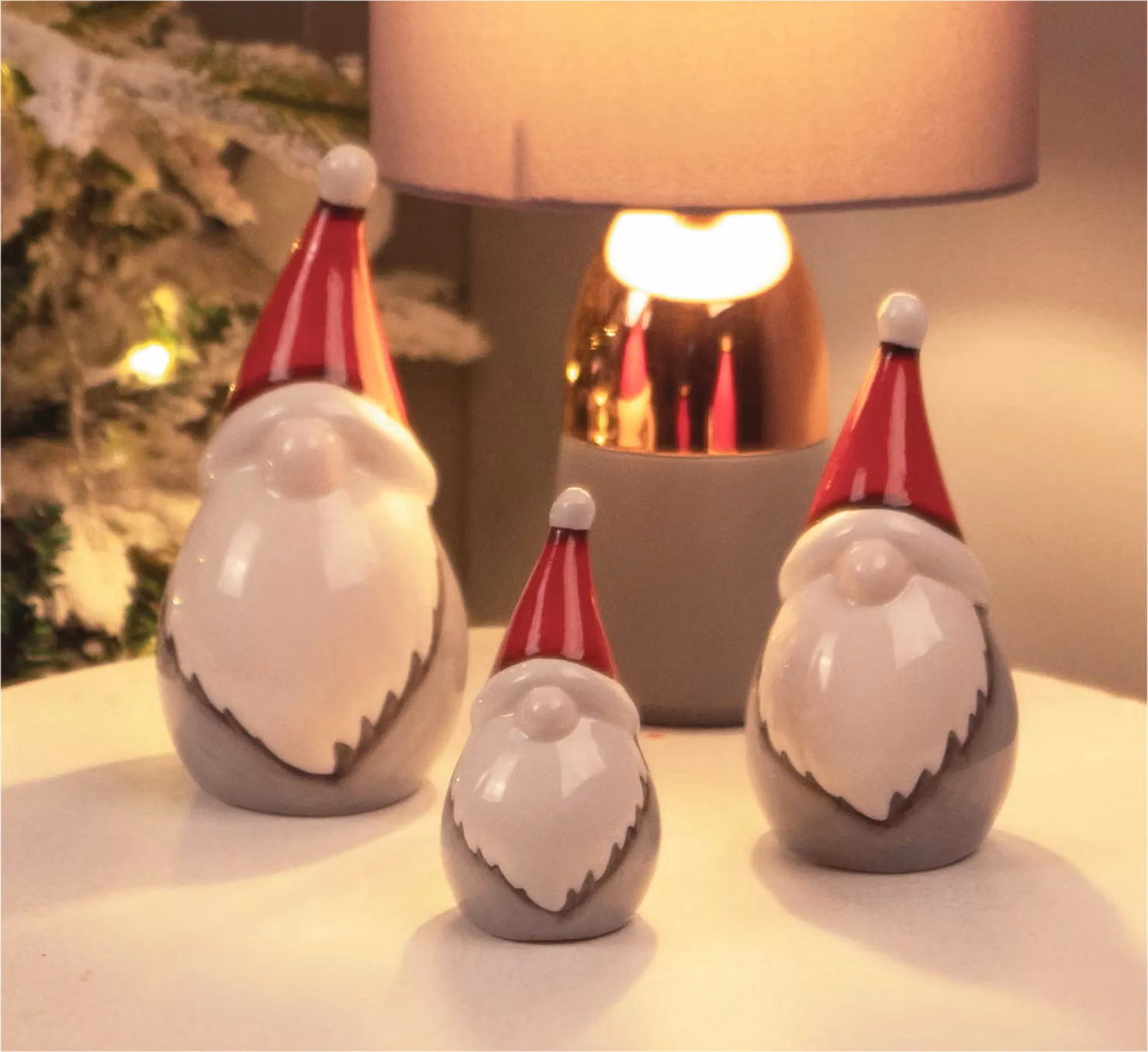 Netagon Set of 3 Scandinavian Ceramic Christmas Gonk Family Tabletop Ornaments in Grey and White – 4