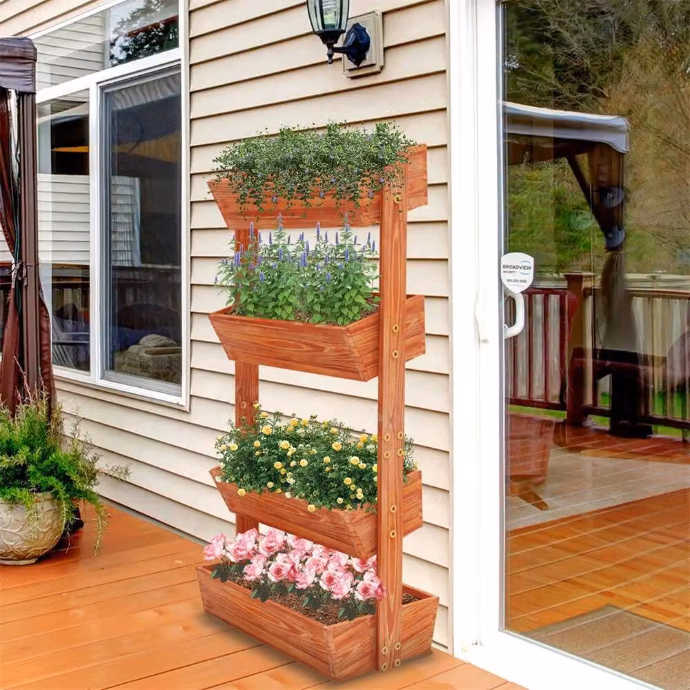 KORVIXA Wooden Vertical Raised Garden Bed Elevated Planter in Brown, H 140 x W 65 x D 42 cm – 5