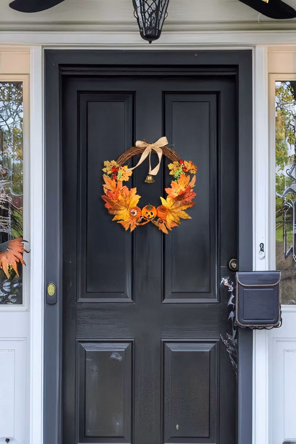Garden Sanctuary Orange Artificial Pumpkin and Maple Leaves Wreath with Bell – 2