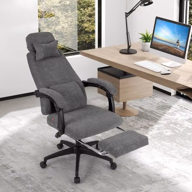 Costway Grey Chenille Fabric Upholstered Reclining Executive Office Chair with Headrest and Armrests – 1