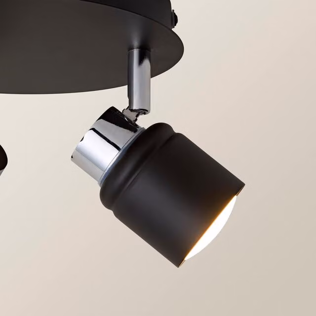ValueLights Benton 3 Way Round IP44 Bathroom Ceiling Spotlight with Cool White LED Bulbs in Black – 1