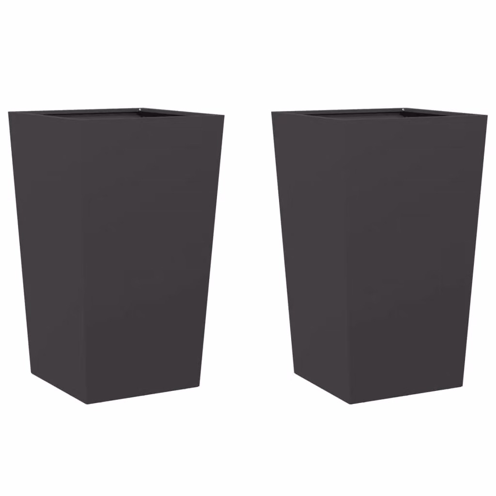 Berkfield Home Garden Steel Planter Tubs, Black, 2 Pack, W/D/H: 45 x 45 x 75 cm – 2