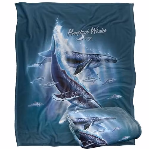 JQ Licensing Humpback Whales Silky Touch Super Soft Fleece Throw Blanket, White, W/D/H: 152 x 127 cm