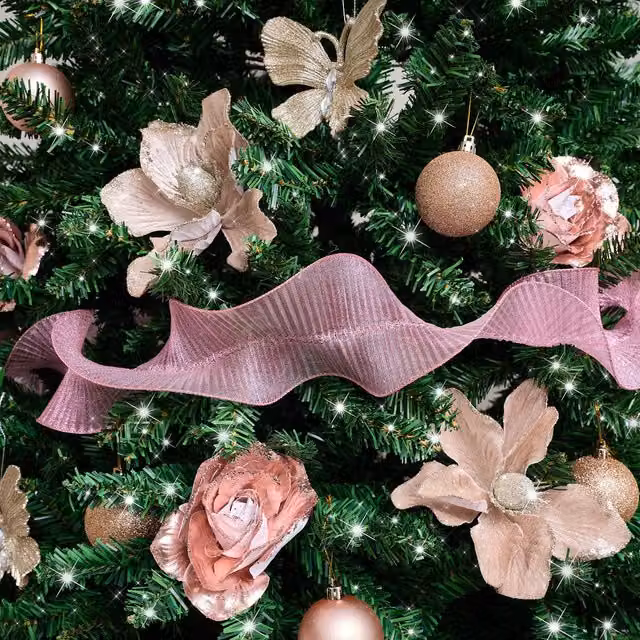 Melody Maison Hot Pink Sparkle Ruffle Christmas Tree Ribbon, 2.7m – 1