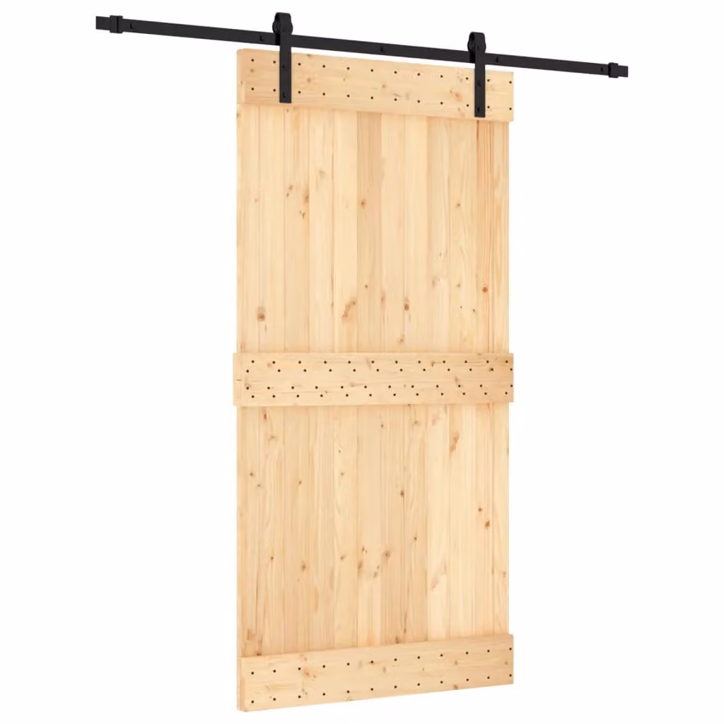 Berkfield Home Rustic Solid Wood Pine Sliding Door with Hardware Set, Brown, W: 100 cm, H: 210 cm