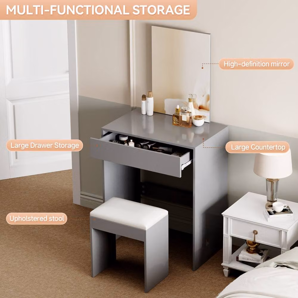 MCC Direct Tampa Dressing Table and Stool with Large Mirror and Drawer in Grey – 2