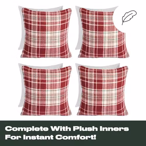 OHS Set of 2 Red Woven Dorset Check Square Cushions, W/D/H: 45 x 45 x 45 cm – 5