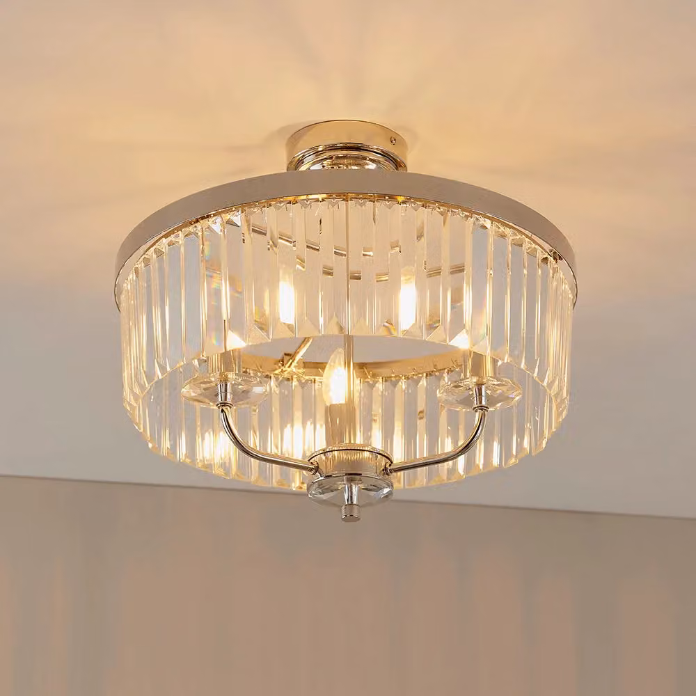 Loops Semi Flush Ceiling Light in Bright Nickel and Clear Cut Glass, 3 x E14 Bulbs, Silver and Transparent – 2