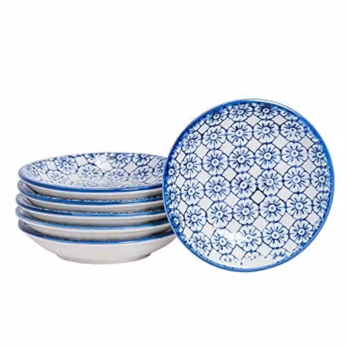 Nicola Spring Floral Blue Stoneware Sauce Dishes, Pack of 6, Diameter: 10 cm – 1