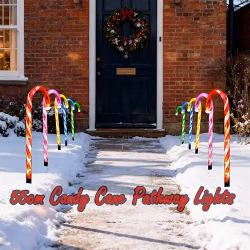 Shatchi Multicolour Candy Cane Christmas Pathway Lights, Set of 5, Height: 55 cm – 4