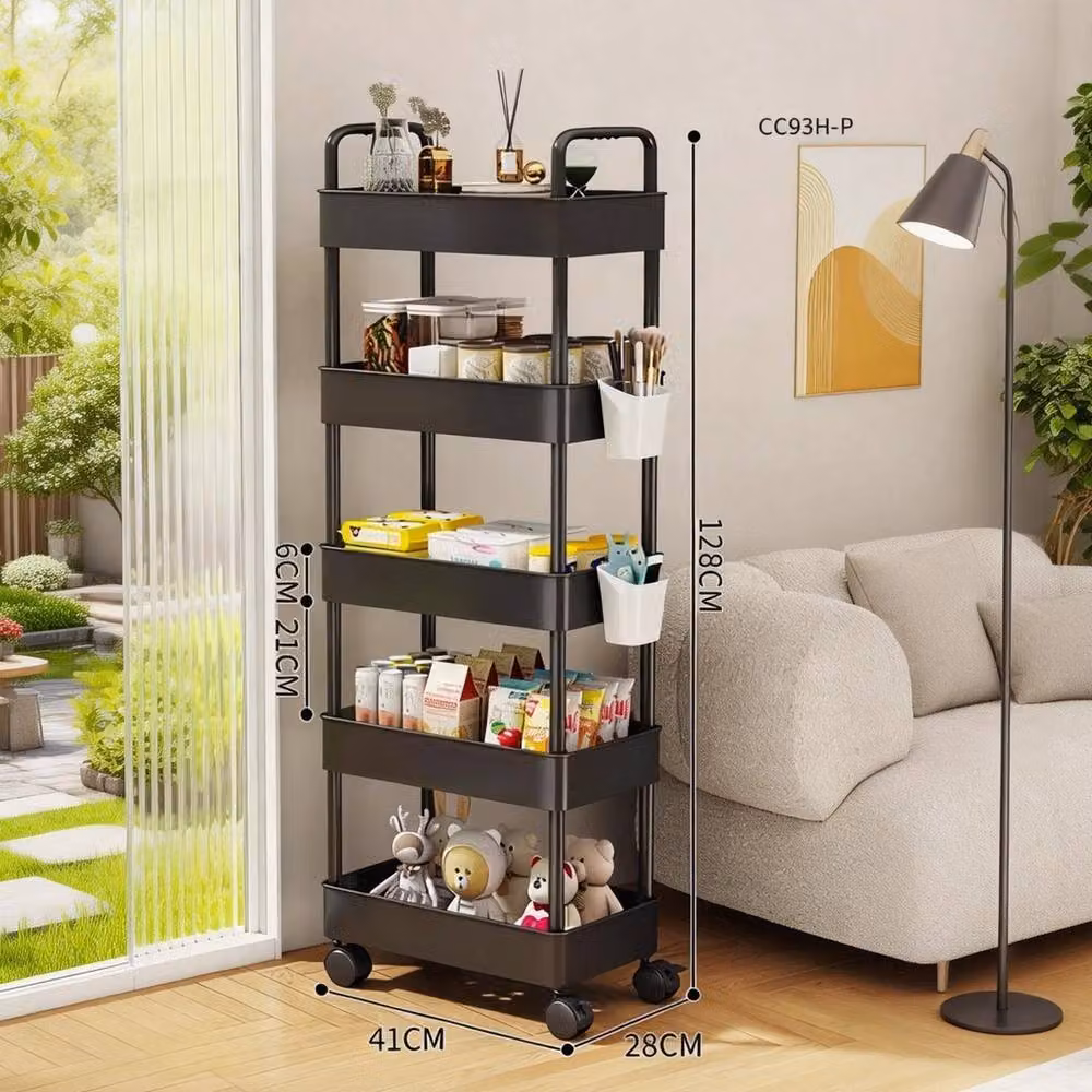 VOGREX 5 Tier Slim Rolling Kitchen Trolley Storage Rack Cart in Black – 2