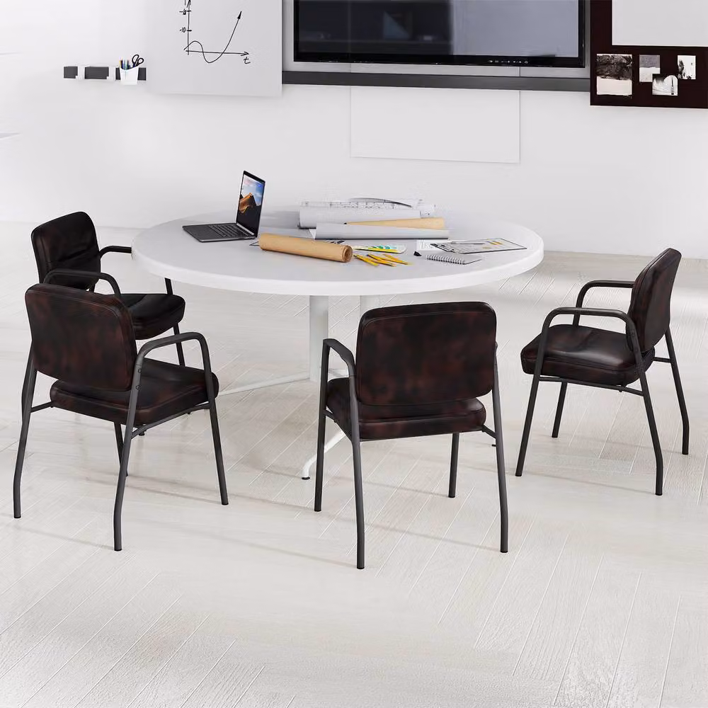 Costway Set of 2 Brown Upholstered PU Leather Waiting Room and Conference Chairs with Armrests – 8