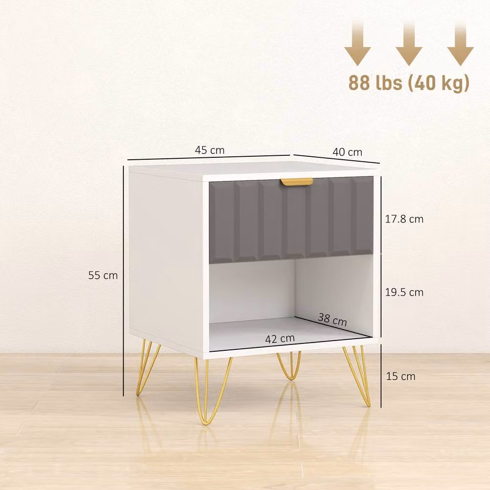 STILVORA Modern White Lacquered Bedside Table with Drawer and Open Compartment – 2