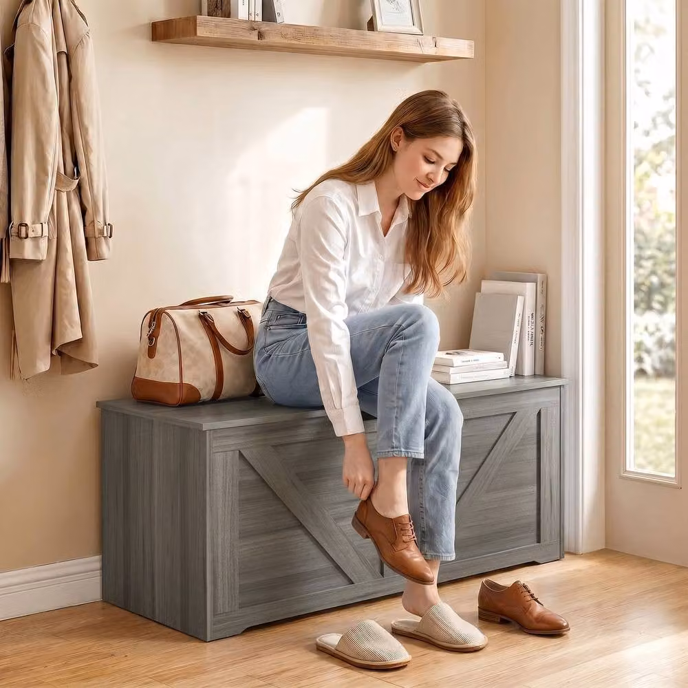 STILVORA Grey MDF Storage Box with Soft Close Lid and Flat Seat Top, W/D/H: 136 x 45 x 40 cm – 2