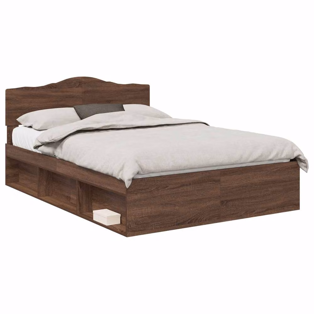 Berkfield Home Bed Frame with Headboard in Brown Oak and Solid Pine Wood, 140 x 200 cm – 2