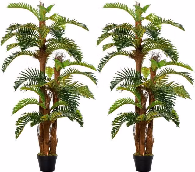 Outsunny Set of 2 Artificial Tropical Palm Trees in Pots, Green, Height: 150 cm