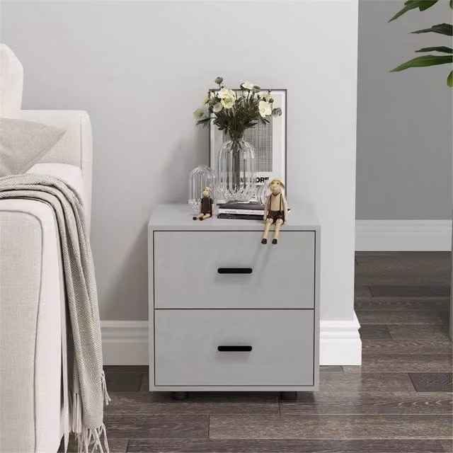 FORGEVIO Set of 2 Modern Grey Wooden Bedside Table Cabinets with Drawers – 1